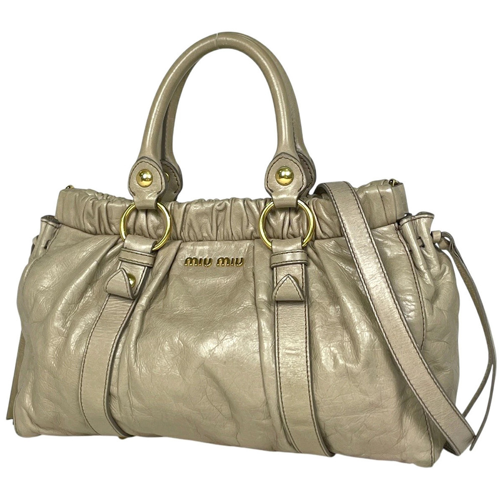 Miu Miu Handbag Vitello Lux Leather Beige Brown